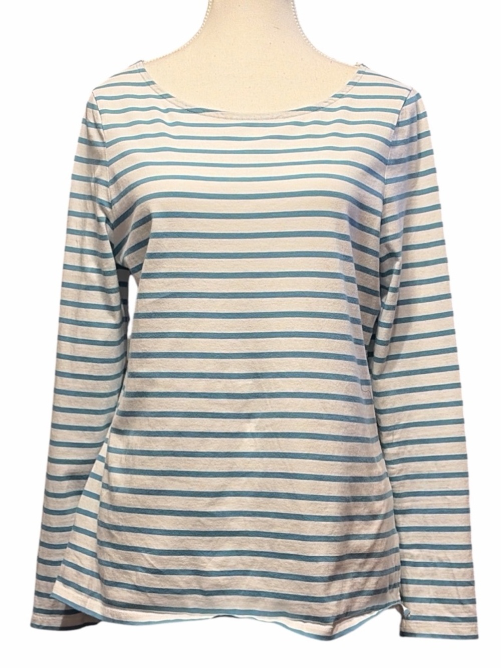 Boden White & Light Blue Striped Long-Sleeve Tee
